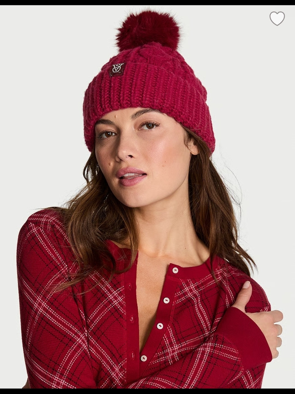 Victoria Secret Cozy Pom-Pom Knit Beanie - Raspberry
